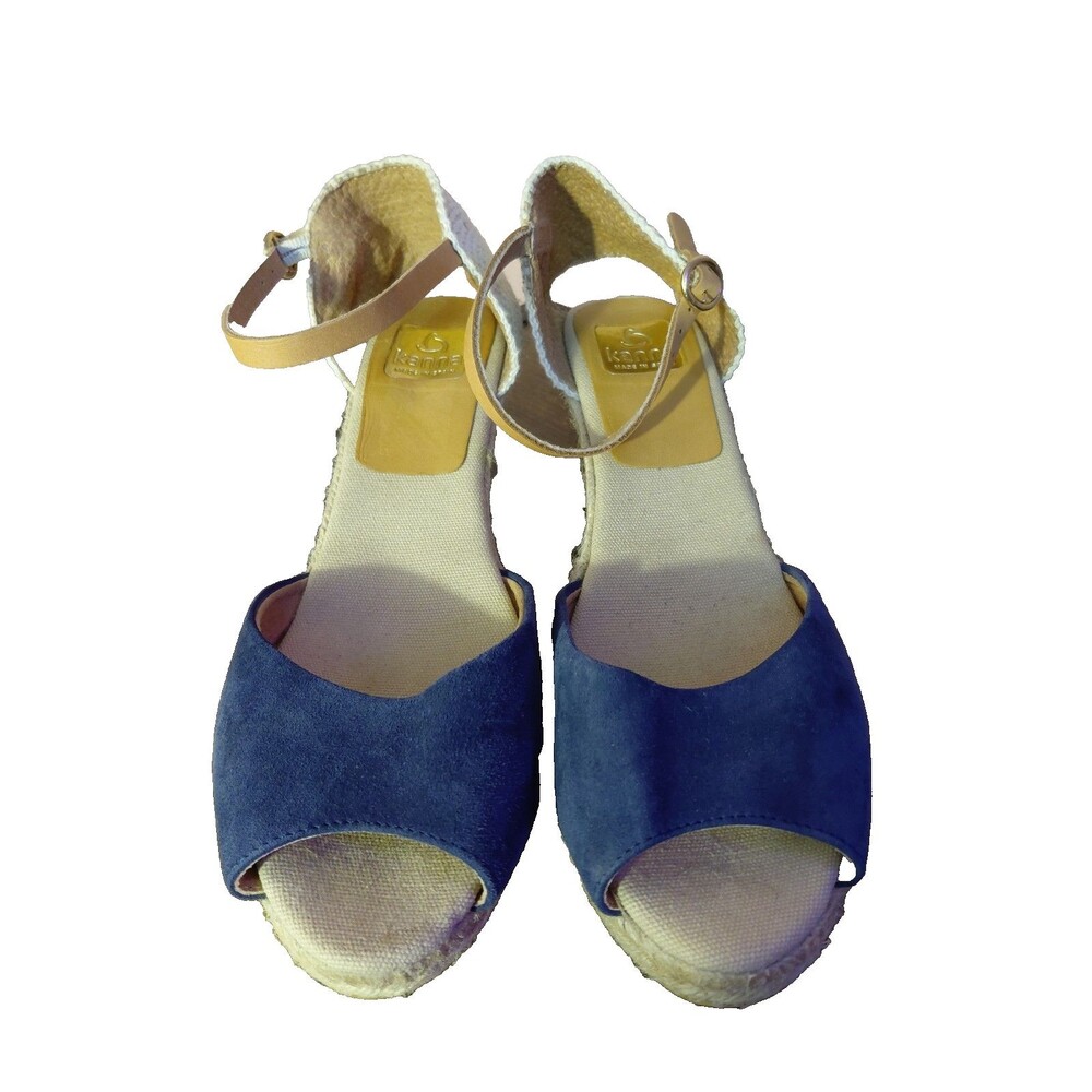 Kanna Women's Sandals Espadrille Wedge Suede Open Toe Ankle Strap Sz US9.5/EU41